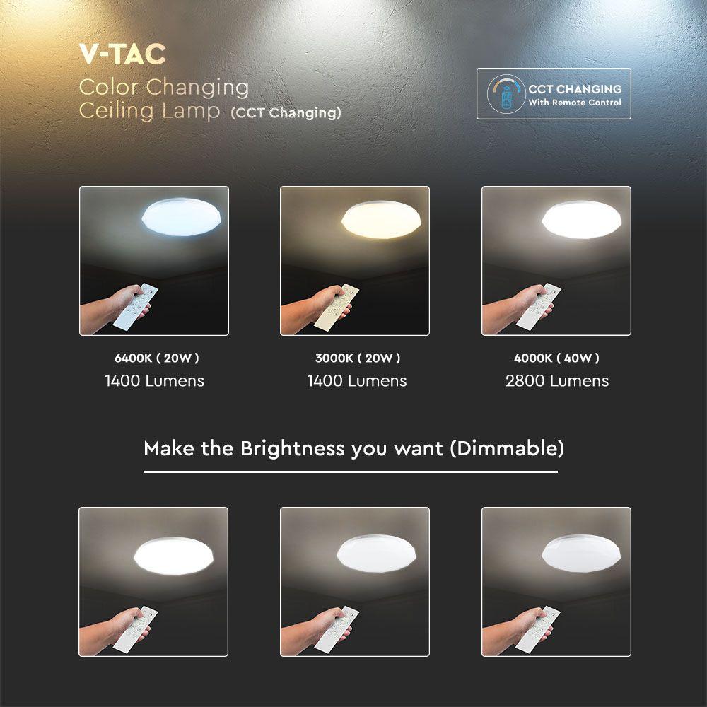 VT-8404 LED 20W/40W/20W DESIGNER DOMELIGHT CCT WITH REMOTE (DIMMABLE) DIAMOND COVER