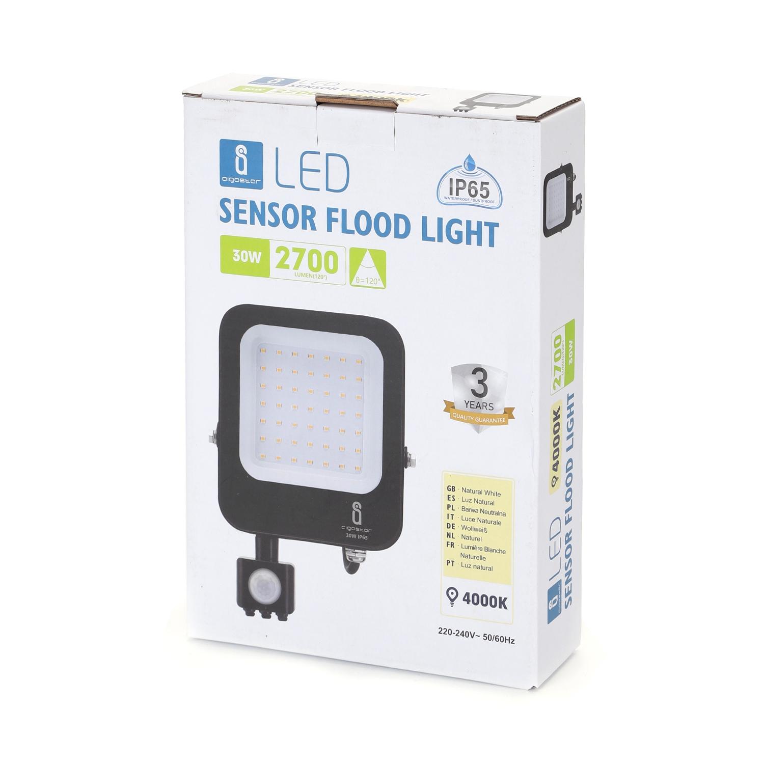 LED Floodlight with Sensor Black 30W