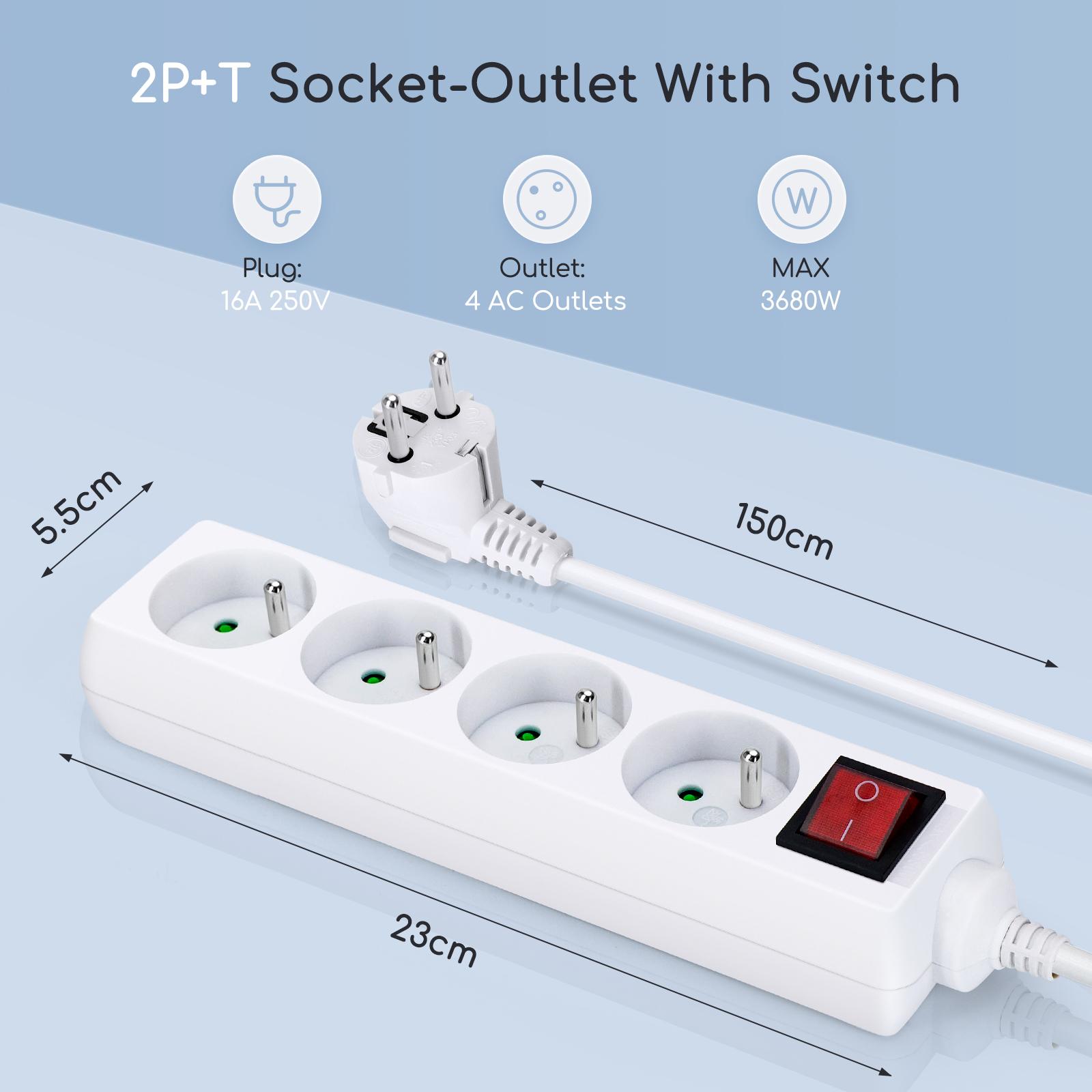 Power strips 4-way 1.5m H05VV-F 3G1.0m㎡ White