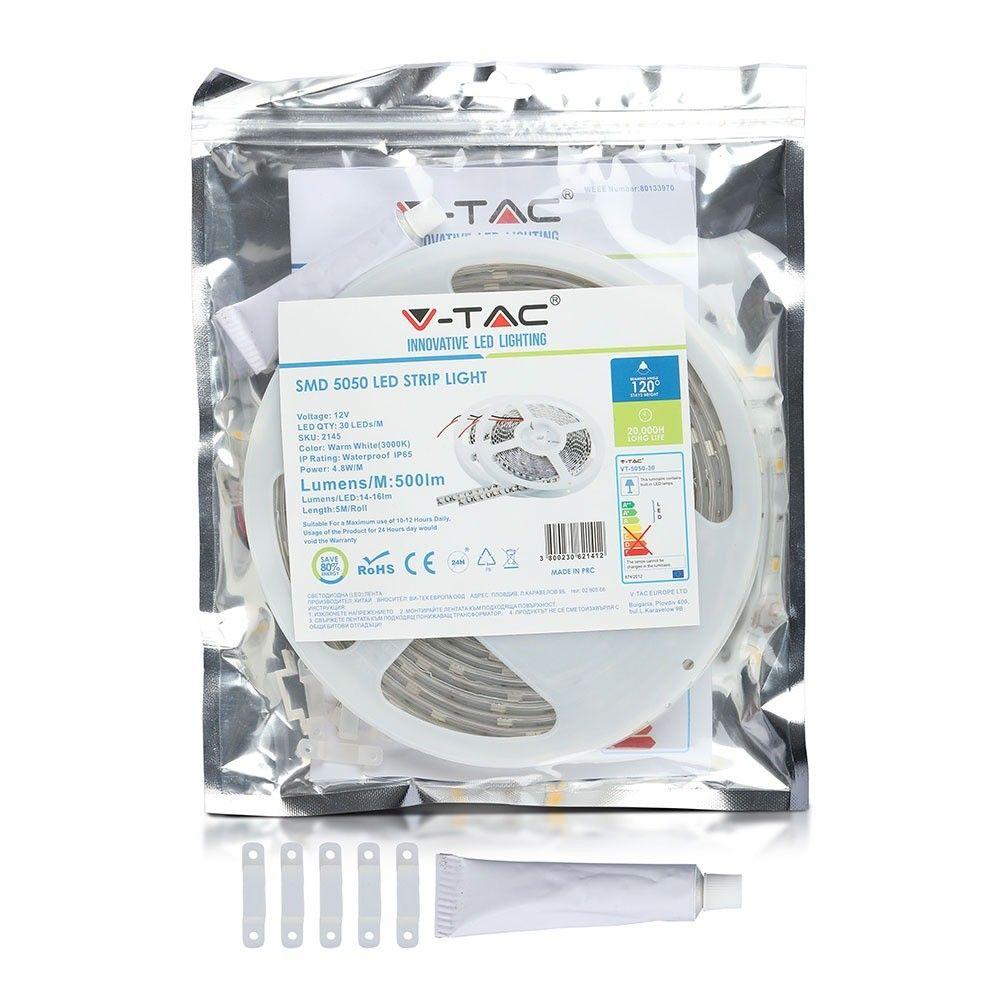 4.8W Taśma LED, Barwa:6000K, IP65, Rolka:5m, VTAC, SKU 2144