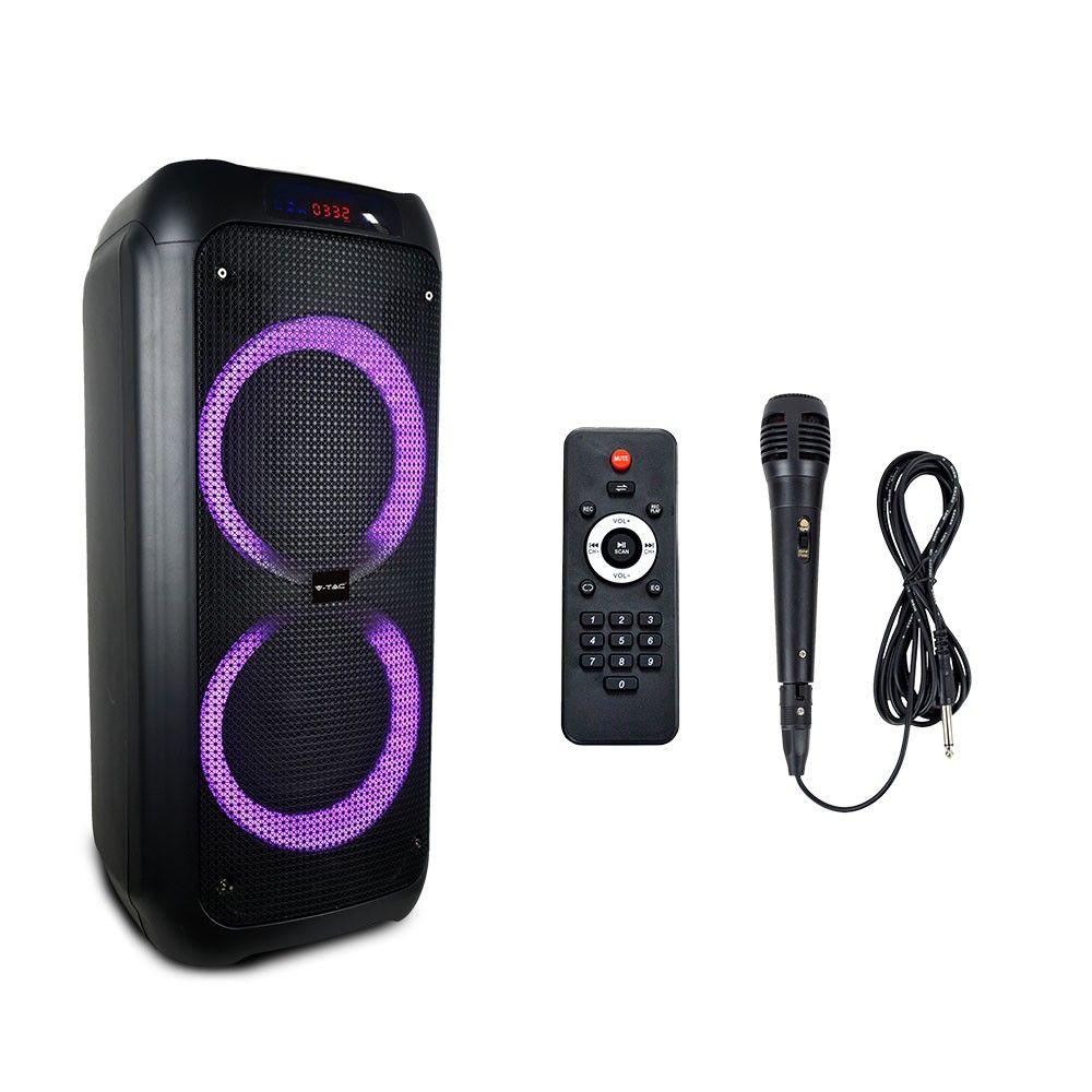 40W Przenośny głośnik karaoke bluetooth, gniazdo USB, slot na kartę micro SD/gniazdo AUX/Mikrofon/Podświetlenie LED, VTAC, SKU 8980