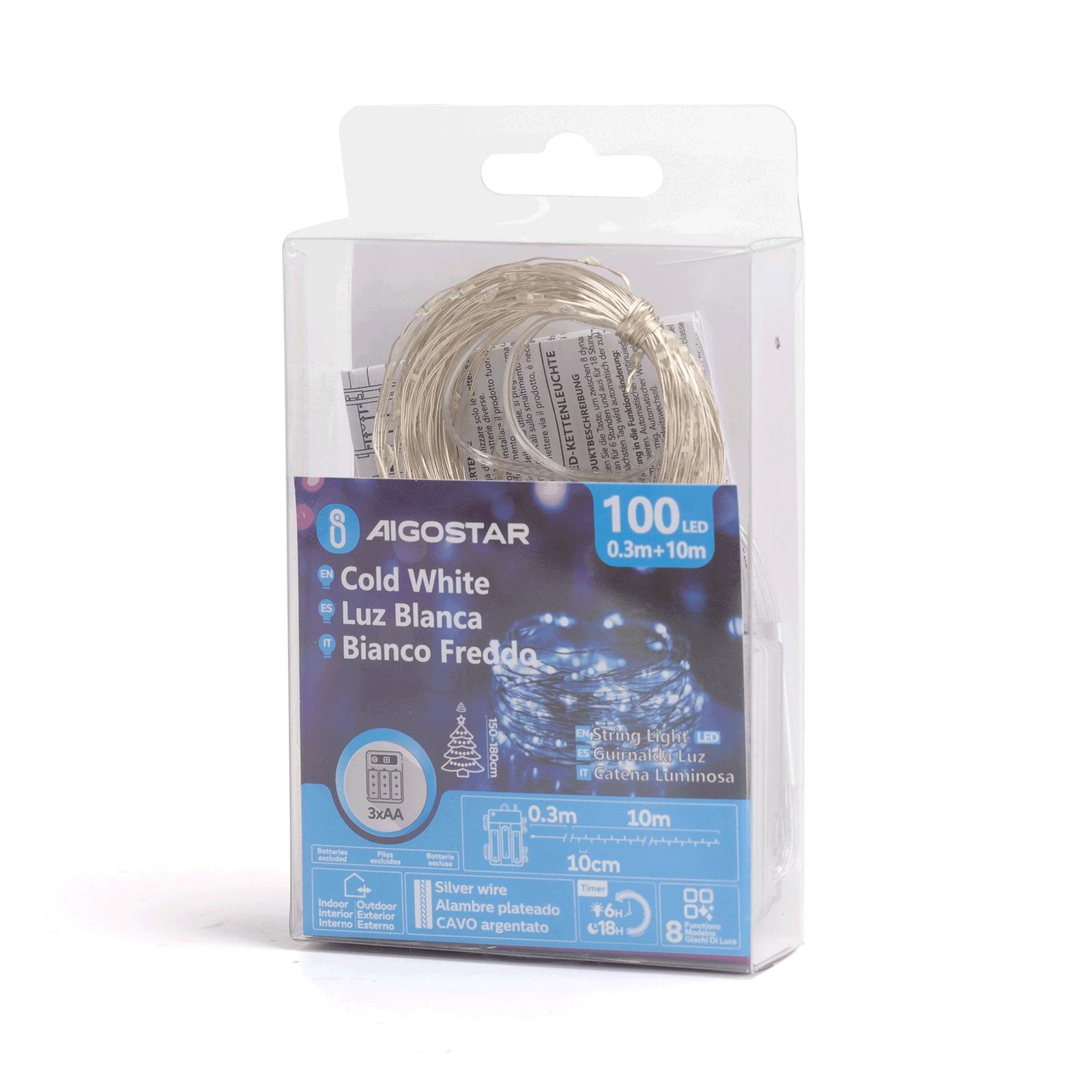 3AA battery copper wire string lights, cold white, 10m