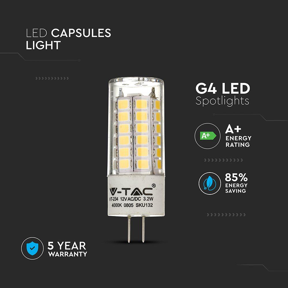 3.2W Żarówka LED, Chip SAMSUNG, Barwa:4000K, Trzonek:G4, VTAC, SKU 132