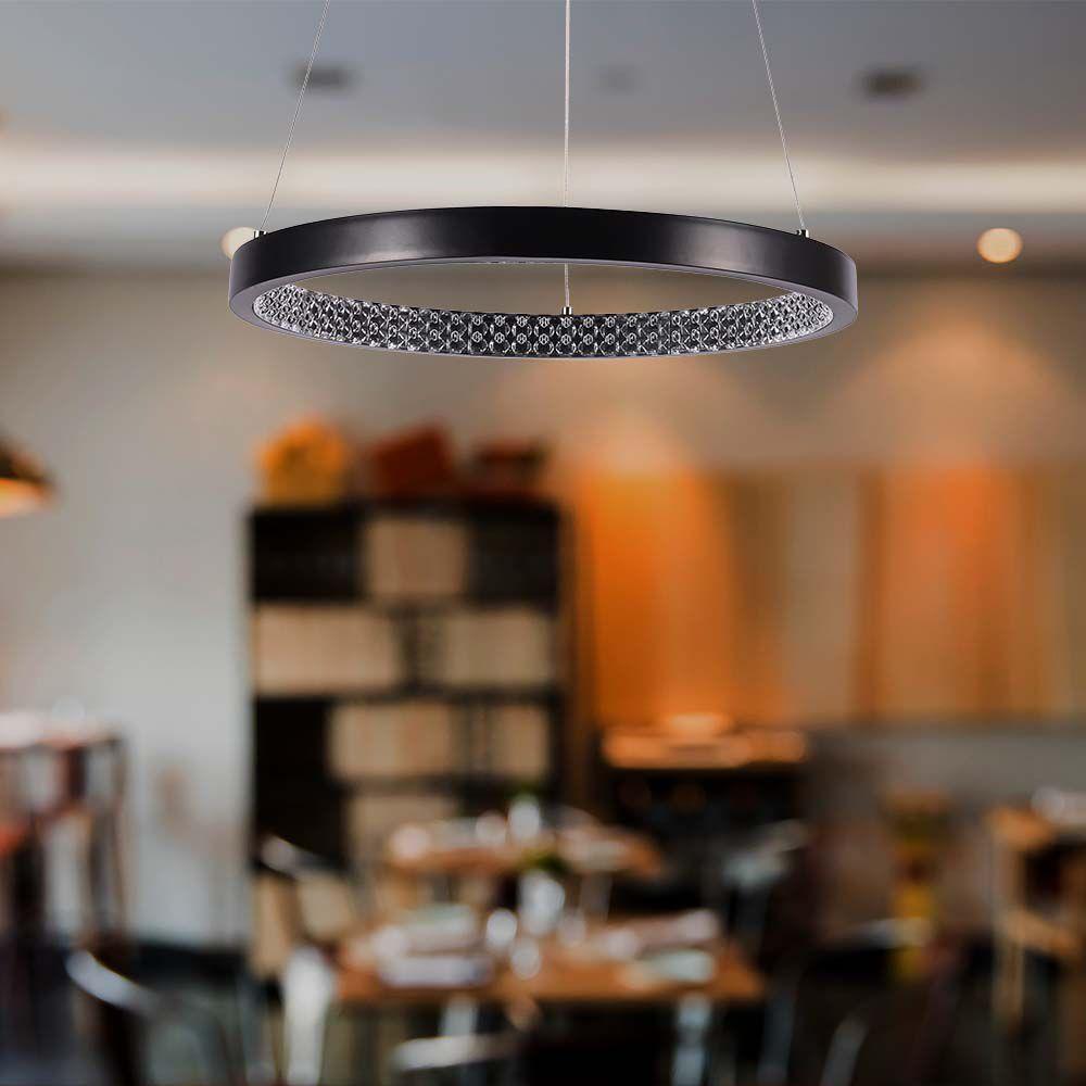 Lampa wisząca LED (40CM), Barwa: 4000K, Kryształowe akrylowe wnętrze, Obudowa: Czarna    , VTAC, SKU 10051