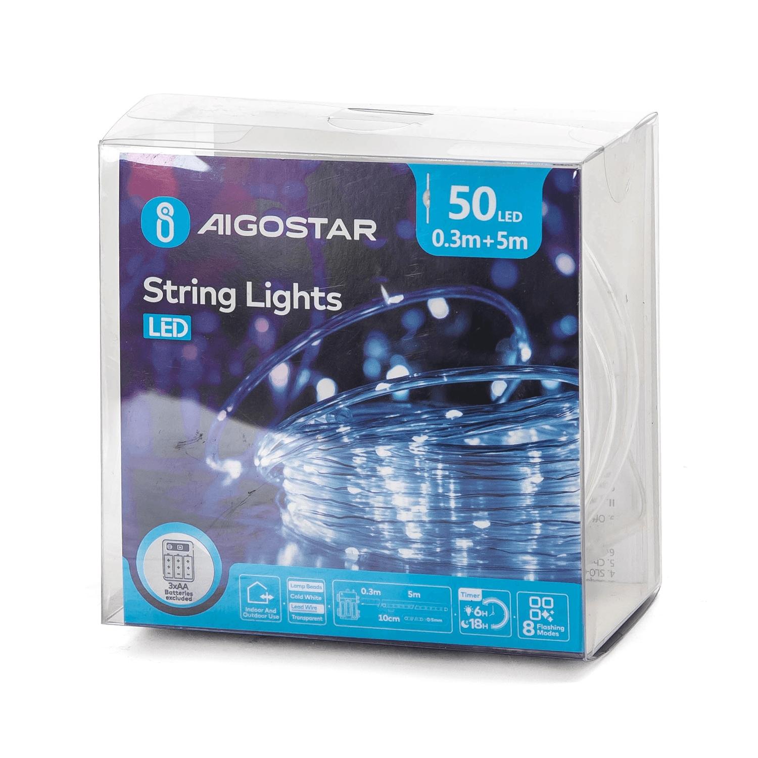 3AA battery -Φ5mm tube string lights, cold white, 5m