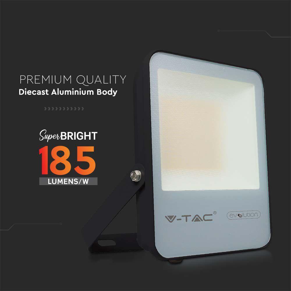 VT-50185 50W LED FLOODLIGHT 4000K BLACK BODY GREY GLASS 185LM/W