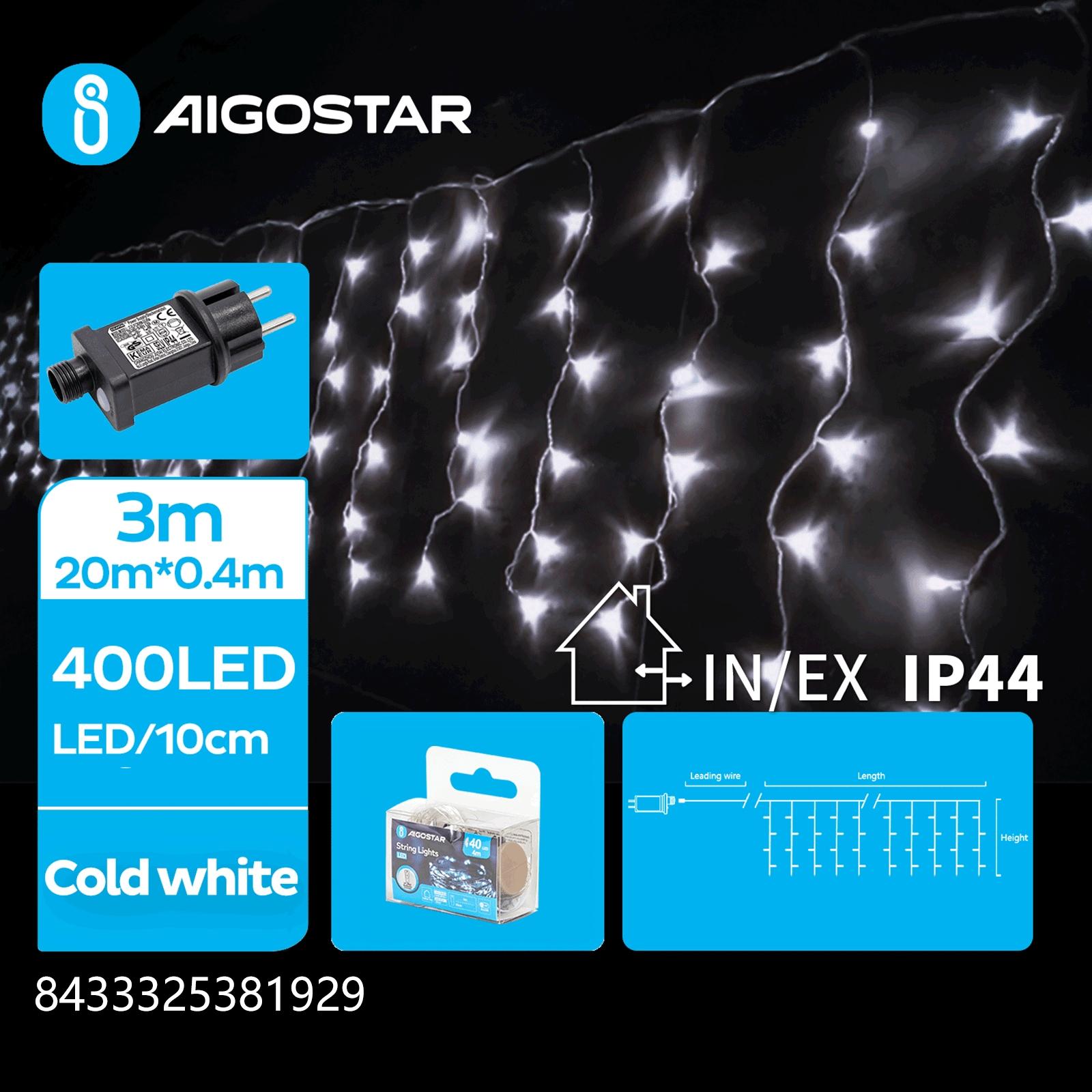 Low voltage icicle (flush) flat string lights, cold white, 20m*0.4m