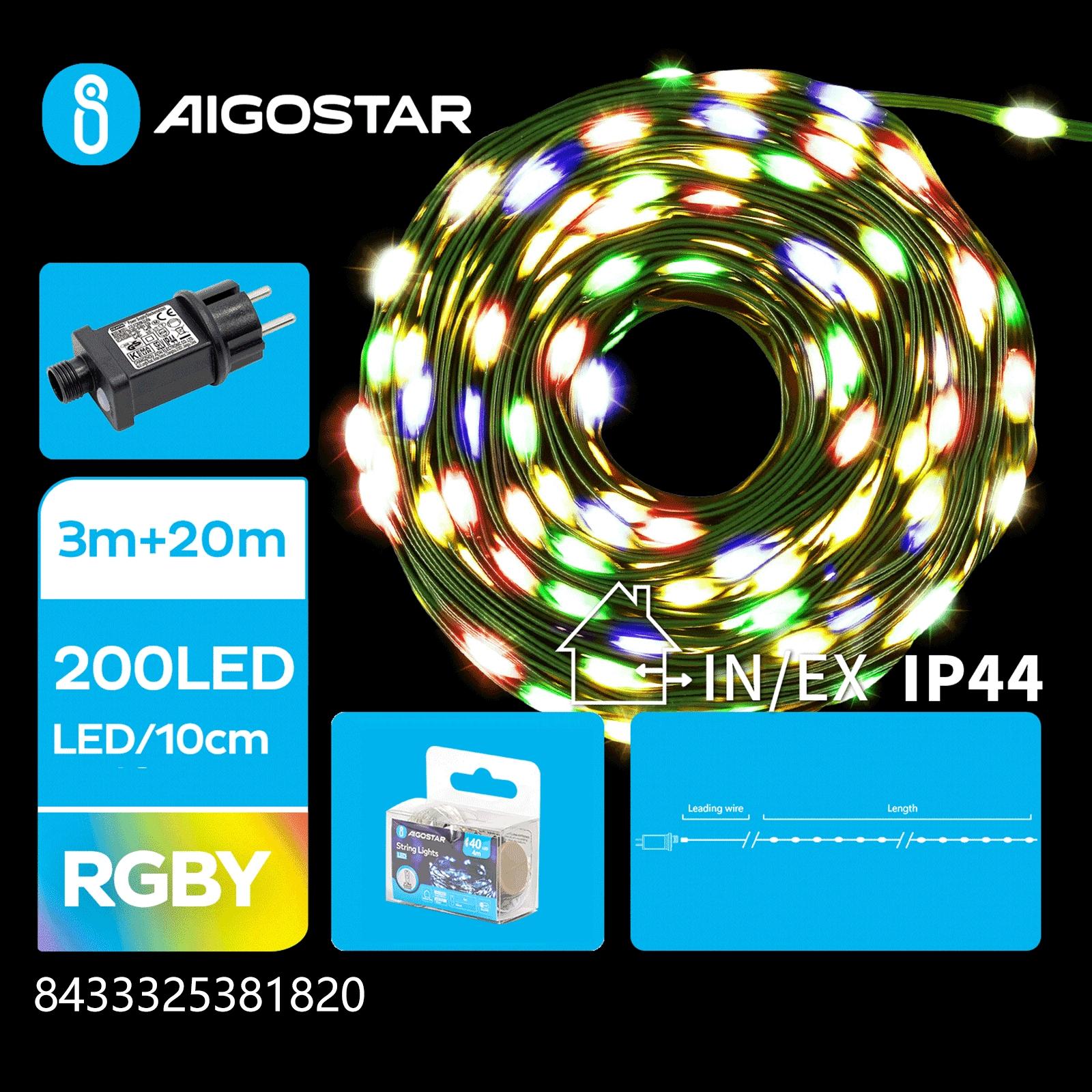 Low voltage string lights(PVC & copper), RGBY, 20m