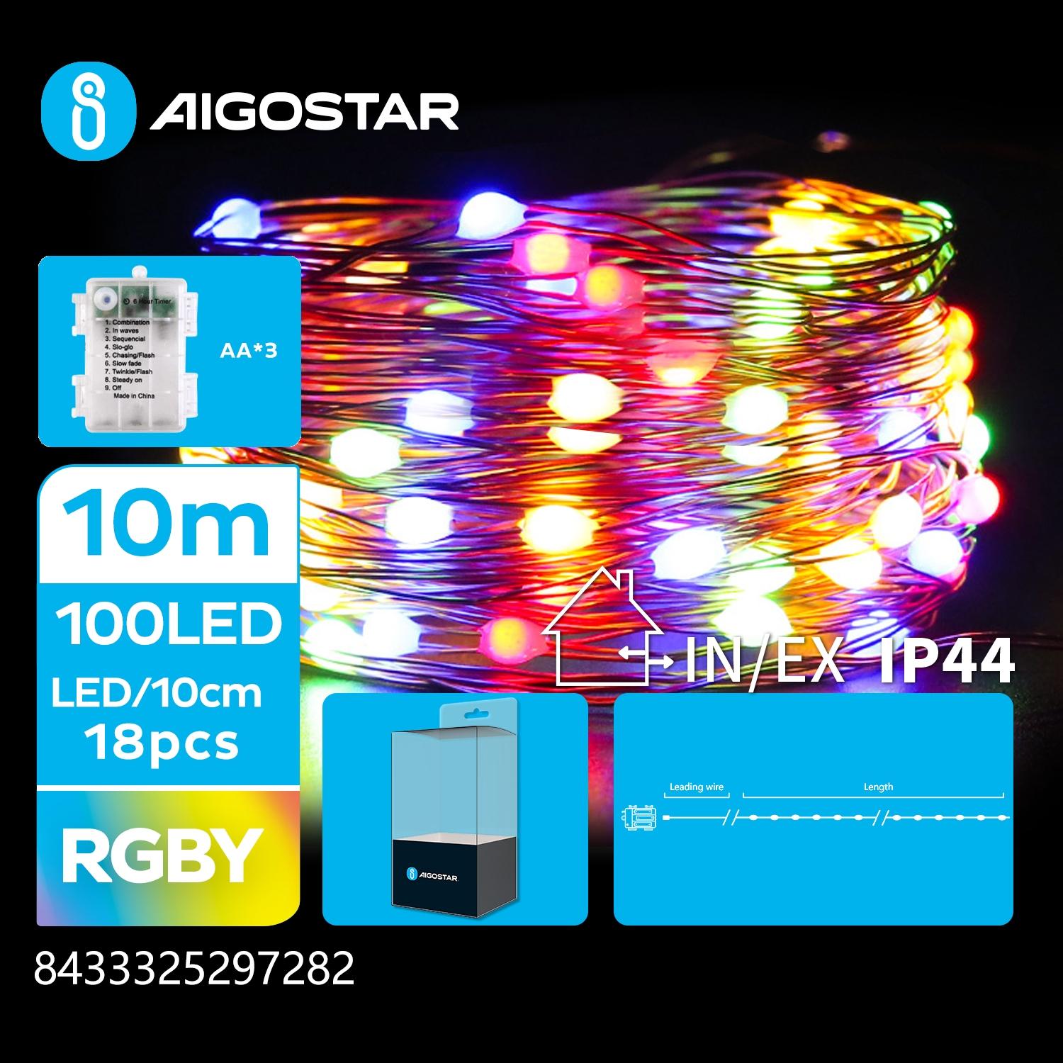 3AA battery copper wire string lights, RGBY, 10m