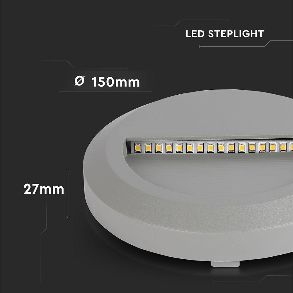 2W Oprawa Schodowa LED, Barwa:4000K, Obudowa: Szara, Okrągły, VTAC, SKU 1318