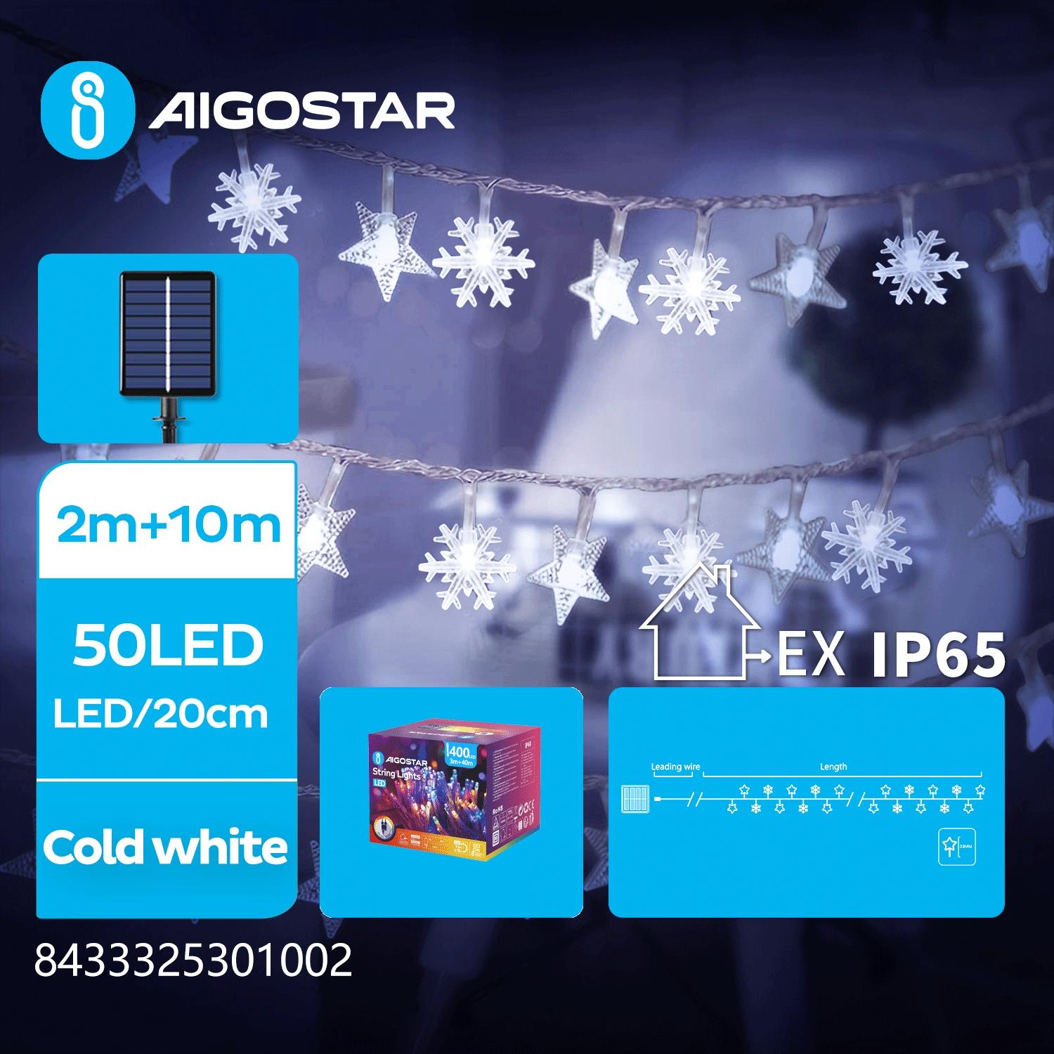 Solar star snowflake string lights, cold white, 2m+10m