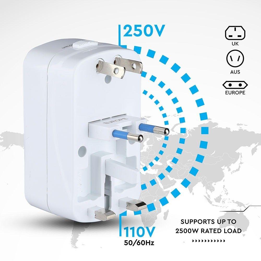 Uniwersalny adapter podróżny z zabezpieczeniem przeciwprzepięciowym z portem 2xUSB 2A, VTAC, SKU 8704