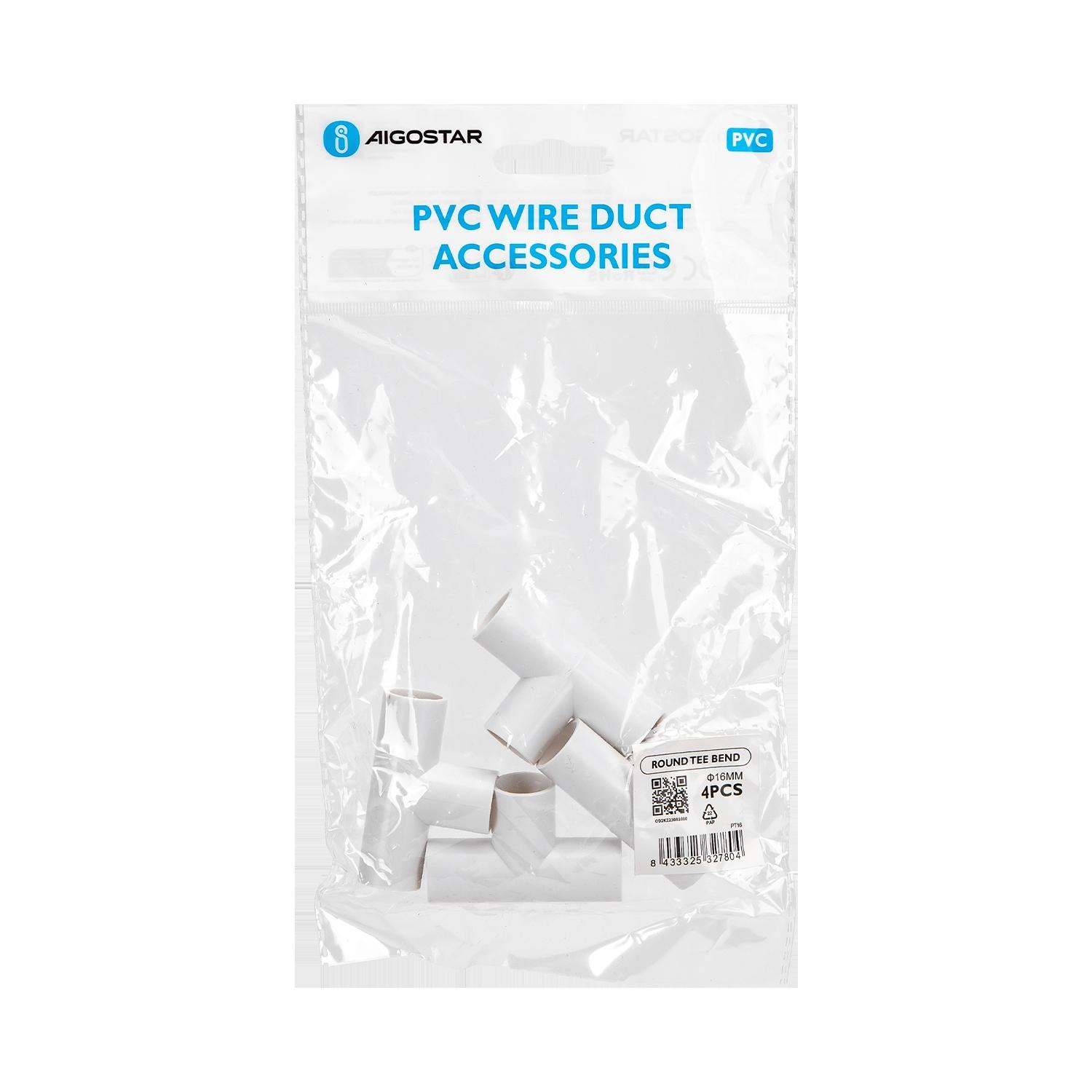 PVC Round Wire Duct Tee Bend White 16mm 4PCS