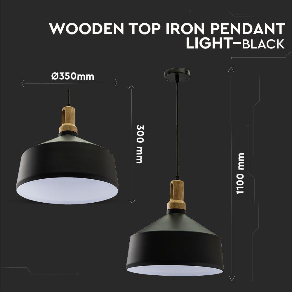 VT-7545 WOODEN TOP IRON PENDANT LIGHT-BLACK-E27