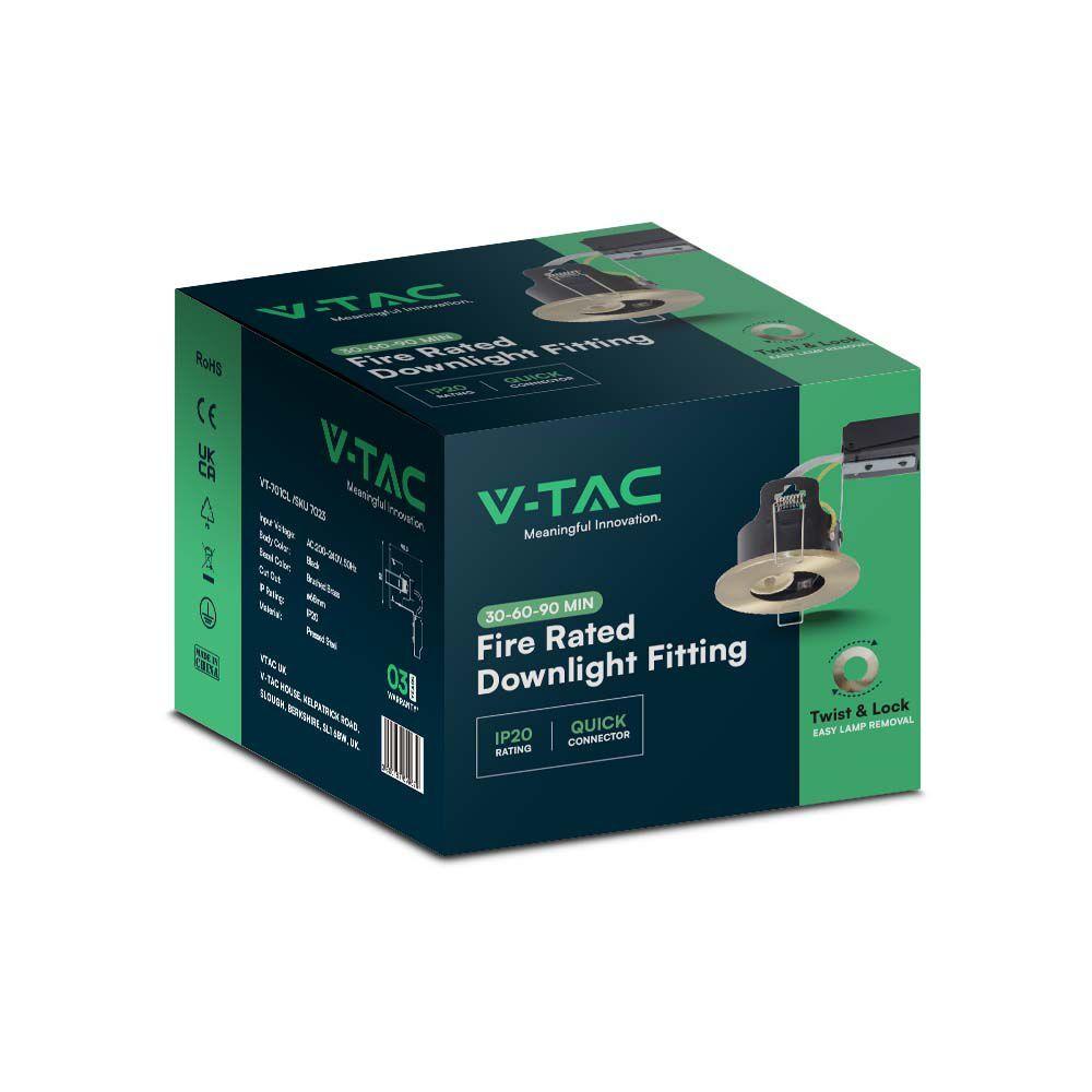 VT-701CL CANLESS FIRE RATED GU10 FITTING IP20 BRUSHED BRASS