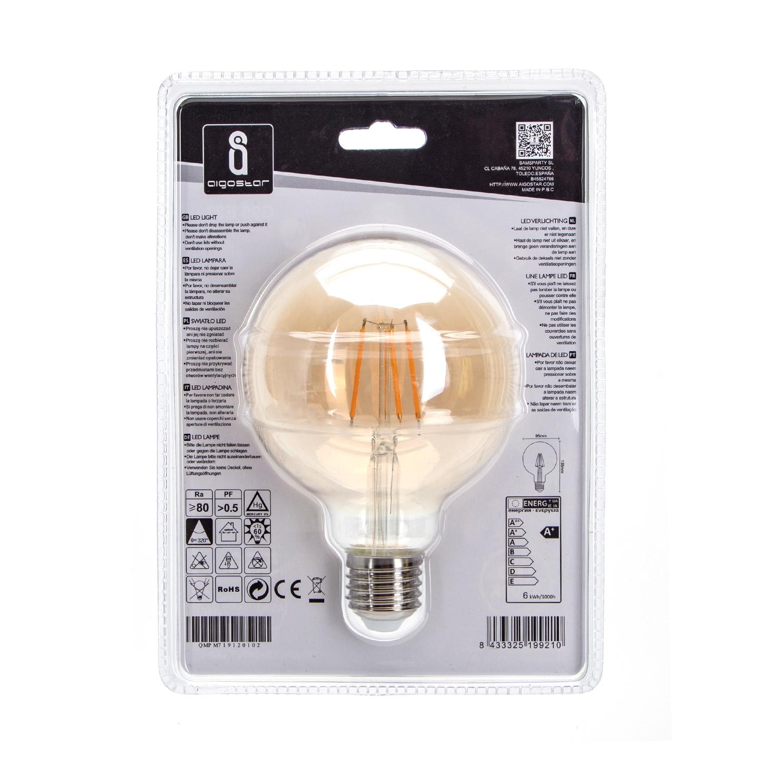 LED Filament Bulb (Amber) G95 E27 6W