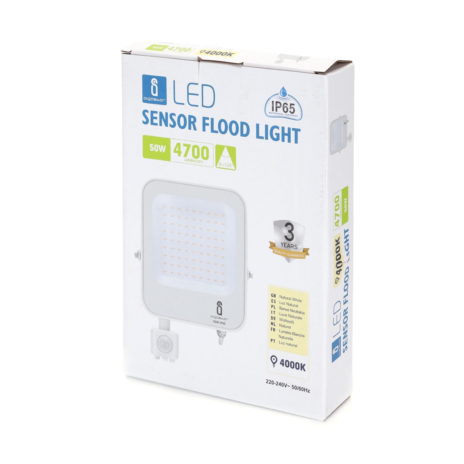 LED Floodlight with Sensor White 50W