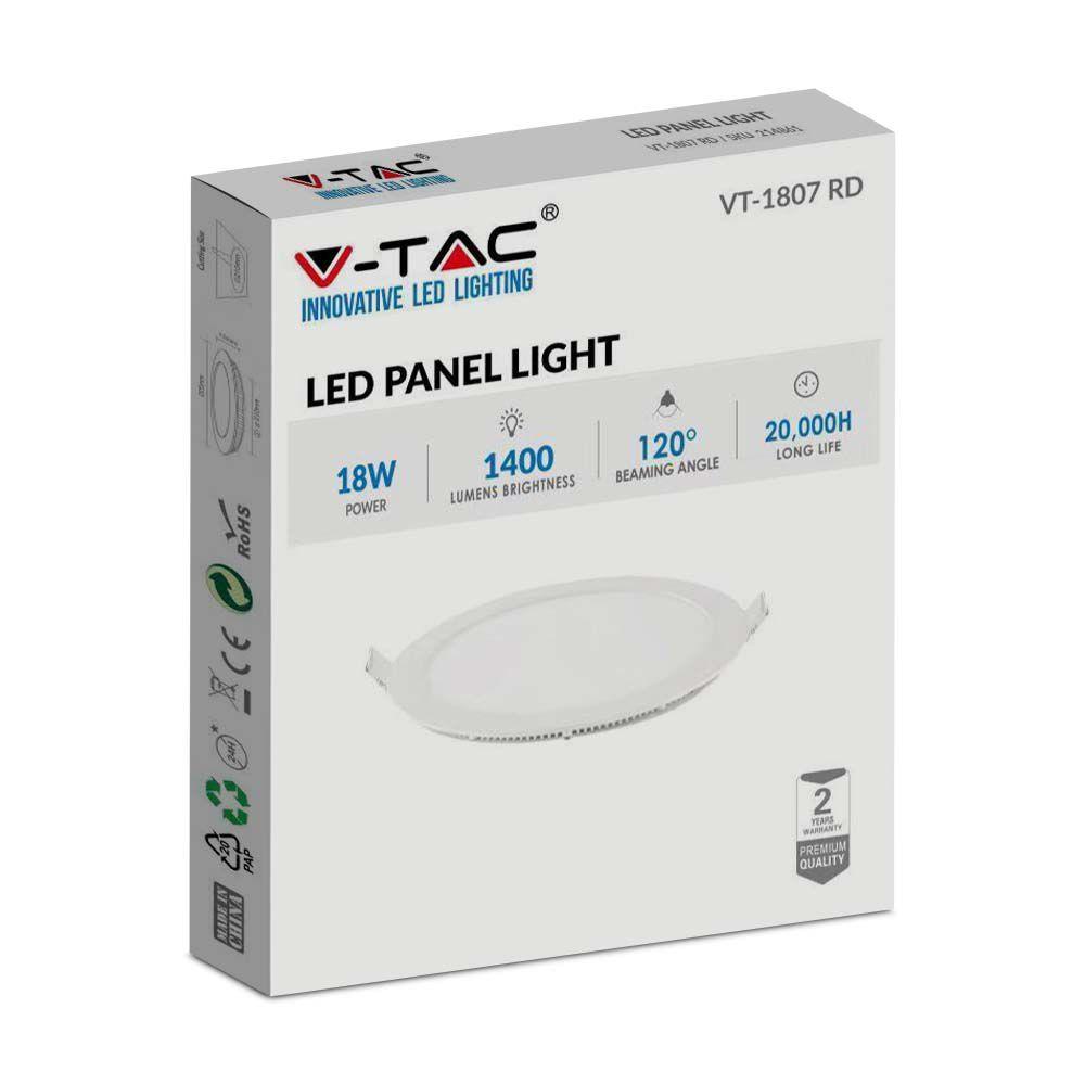 18W Panel LED, Barwa:6400K, Okrągła, VTAC, SKU 214862