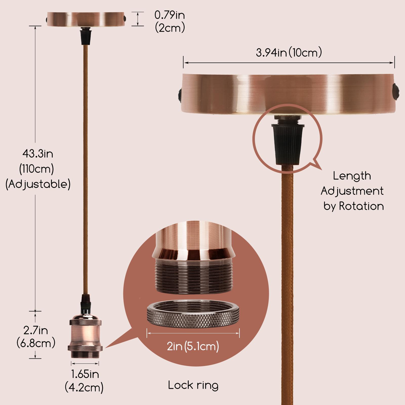 Oprawka żarówki E27 z metalu z przewodem 2x0.75mm² 1 m czerwony brąz