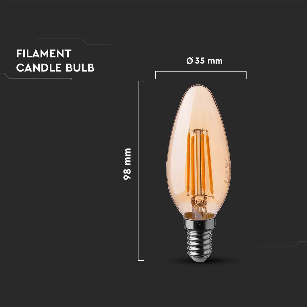 4W C35 Żarówka LED Filament, Klosz: Bursztynowy, Barwa:2200K, Trzonek:E14, VTAC, SKU 217113