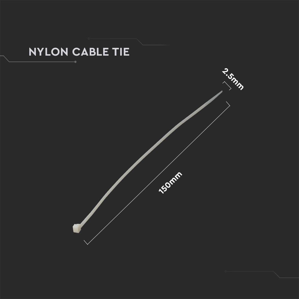 CABLE TIE 2.5*150mm WHITE (FLAMABILITY MATERIAL RATING - UL94-V2) 100PCS/PACK