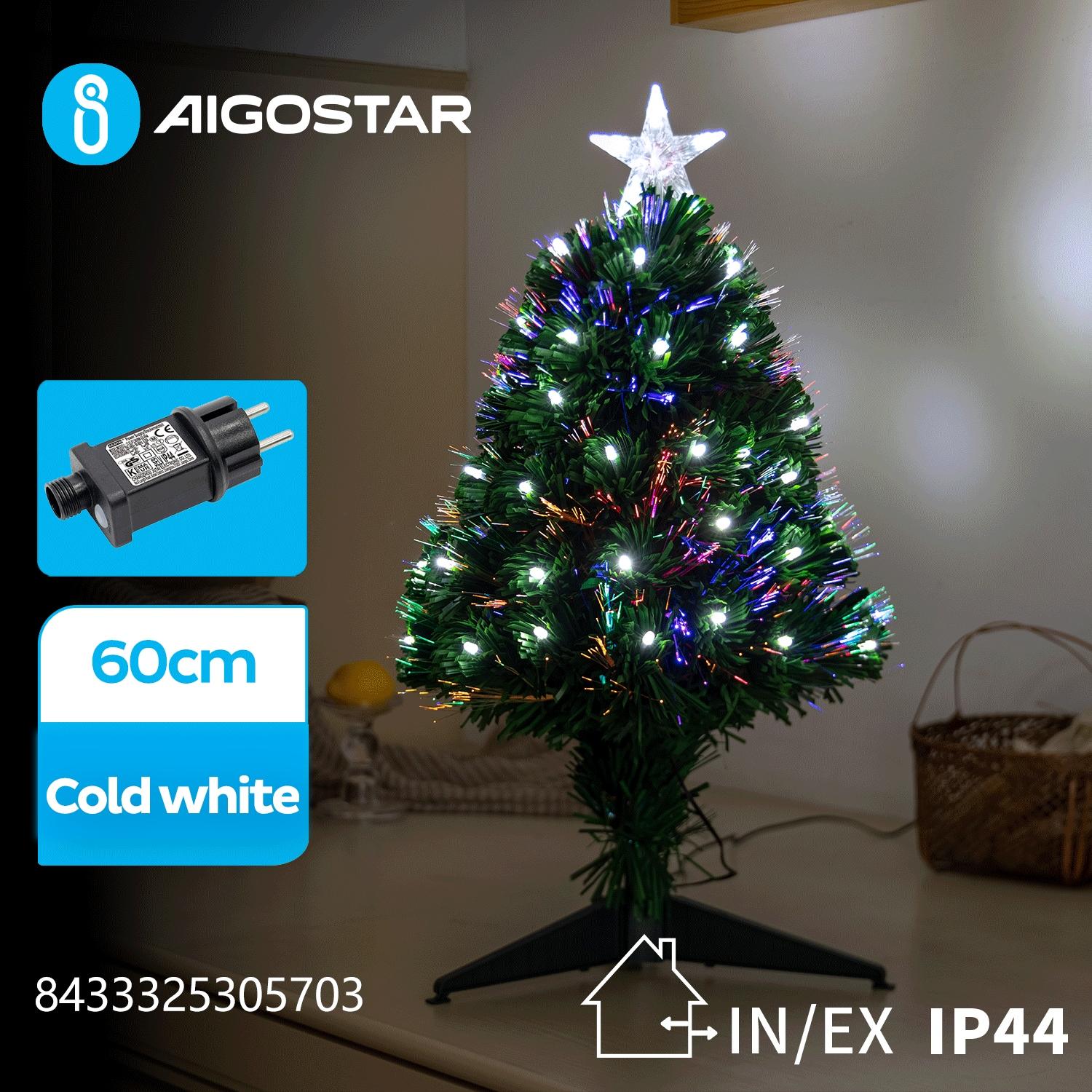 Low voltage fiber optic Christmas tree, cold white, 60cm