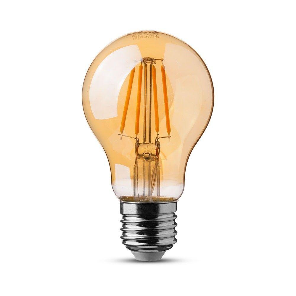 6W A60 Żarówka LED Filament, Klosz Bursztynowy, Chip SAMSUNG, Barwa:2200K, Trzonek:E27, VTAC, SKU 286