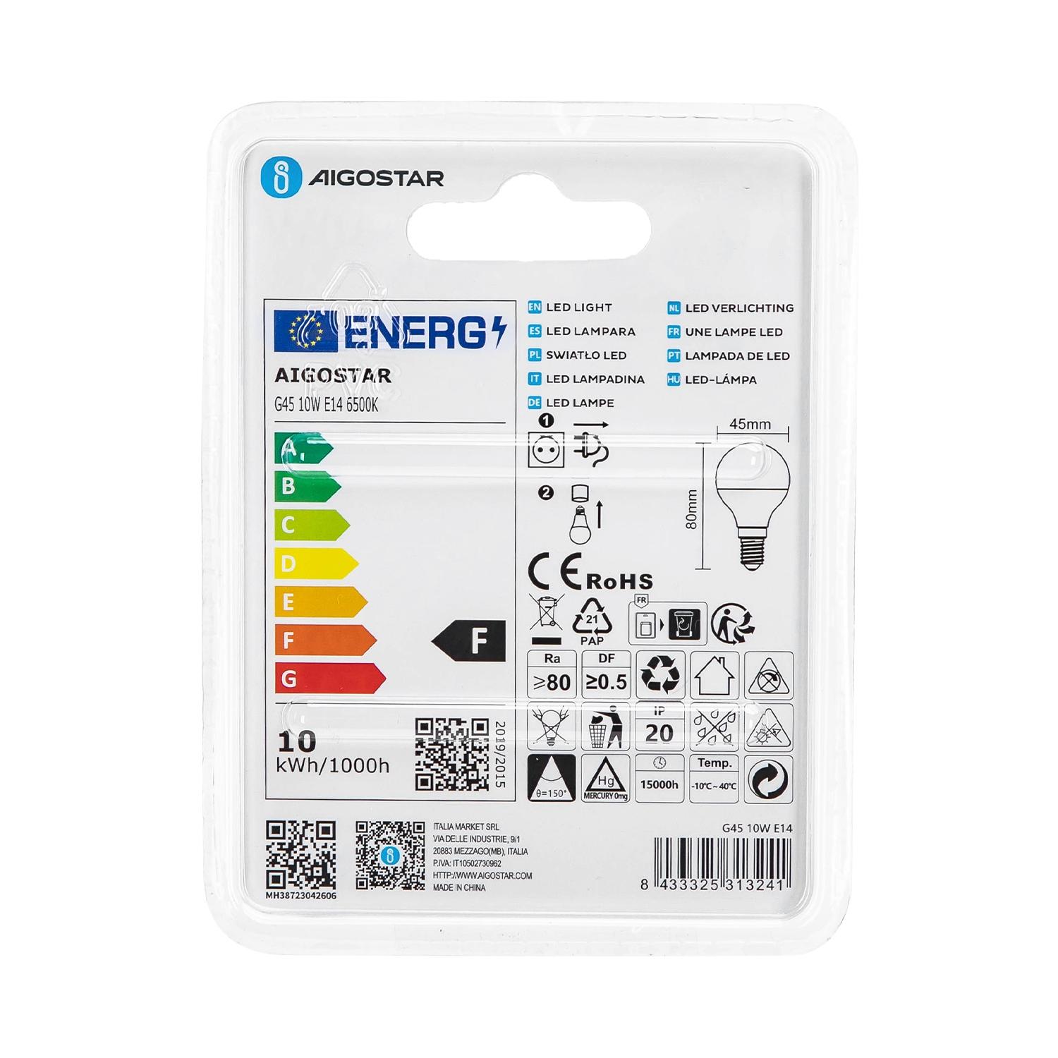 LED A5 G45 BIG ANGLE E14 10W 6500K