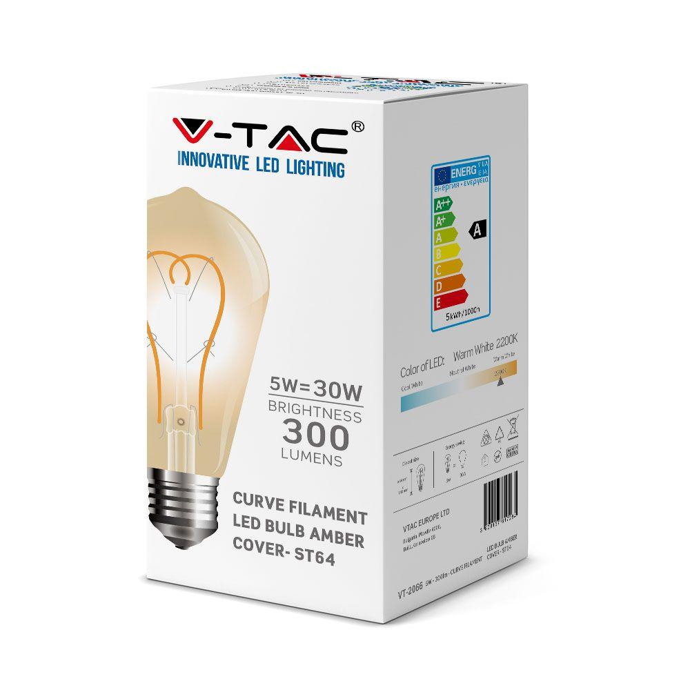 VT-2066 5W ST64 LONG FILAMENT BULB 2200K AMBER GLASS