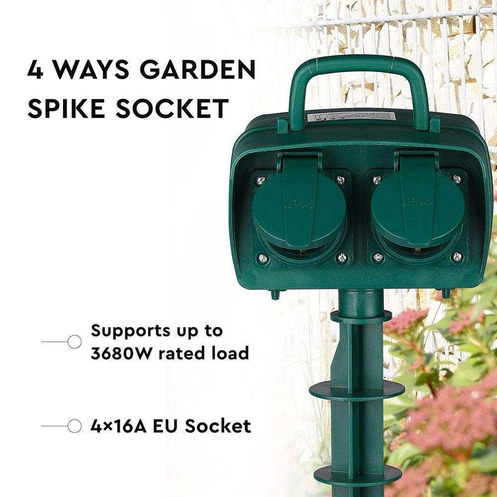 VT-1114-3 4 WAYS GARDEN SPIKE SOCKET(3G1.5MMX3M)-IP44-GREEN