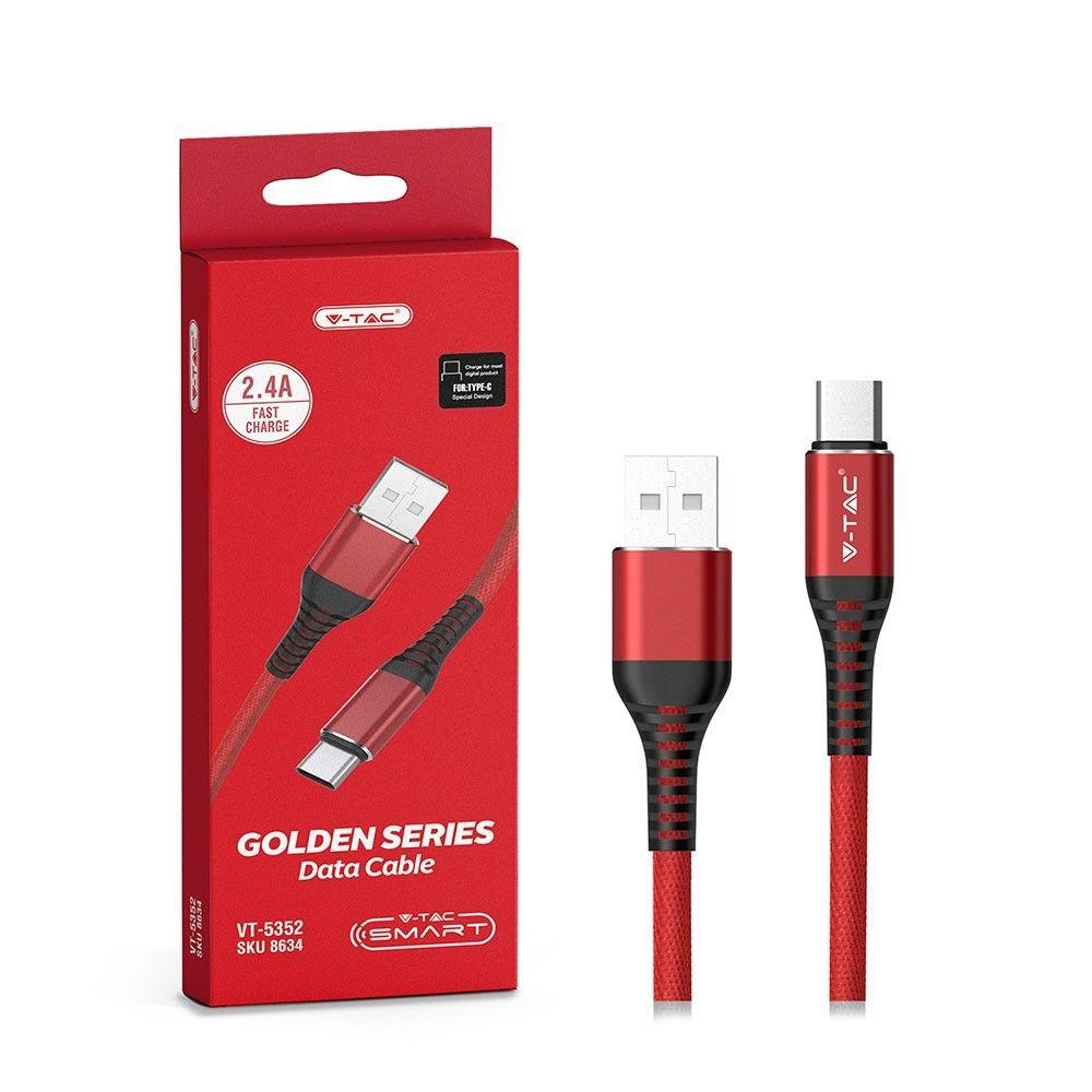 VT-5352 1M TYPE-C USB BRAIDED CABLE-RED(GOLD SERIES)