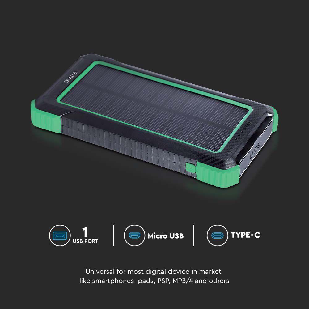 Power Bank, Ładowanie solarne, 10000mAh, Czarny, VTAC, SKU 7835