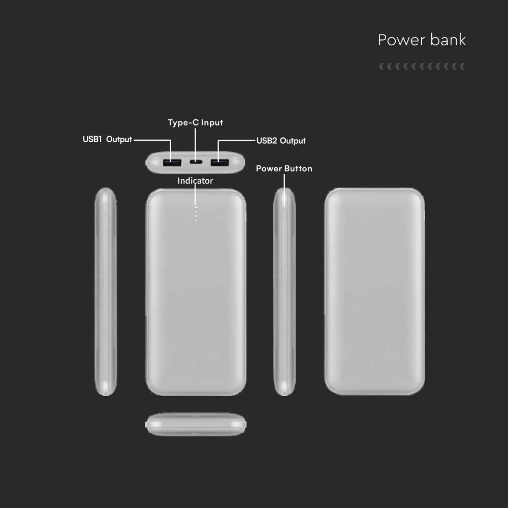 VT-3527 10000mah POWER BANK 2A 30CM TYPE C CABLE-SILVER