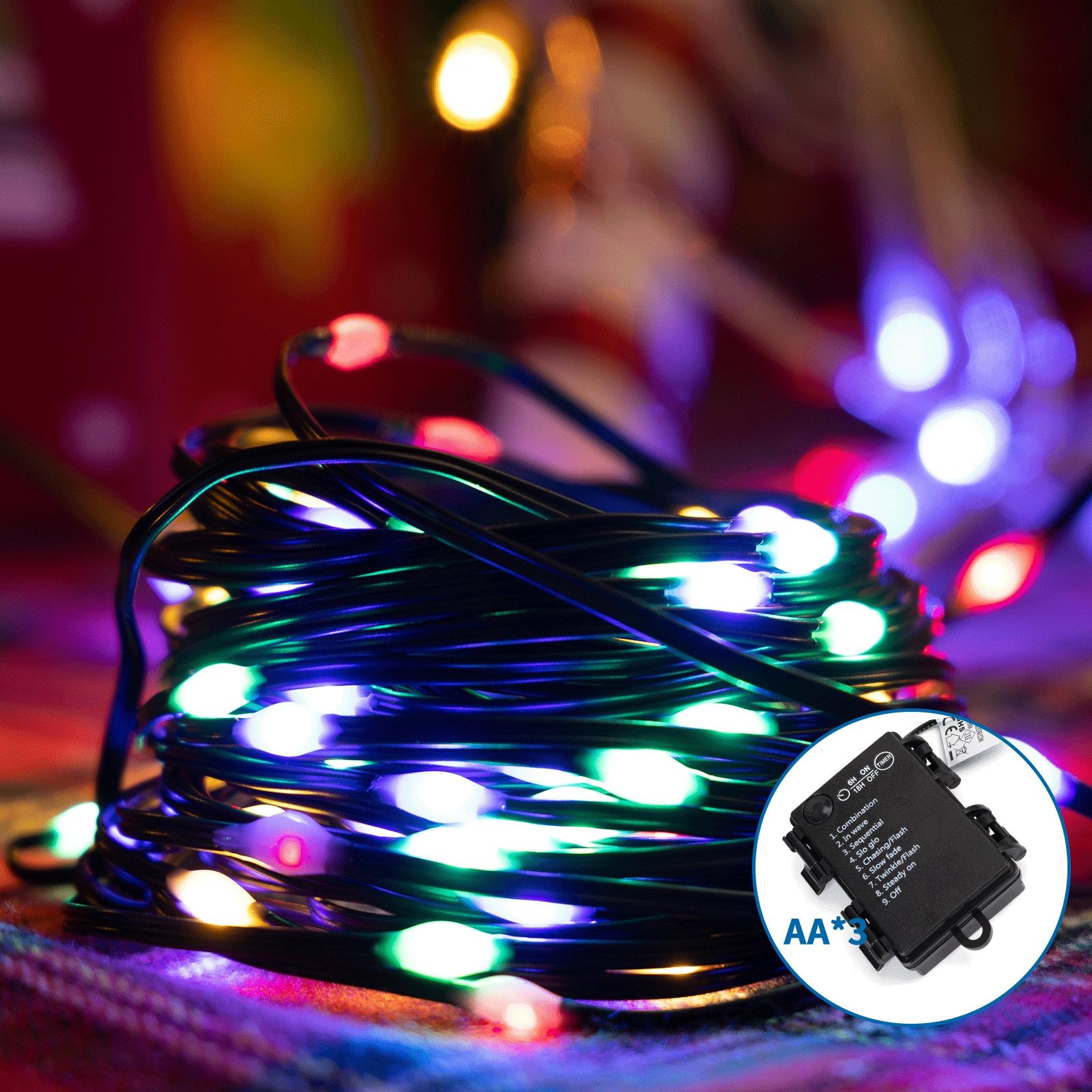 3AA battery string lights (PVC & copper), RGBY, 10m