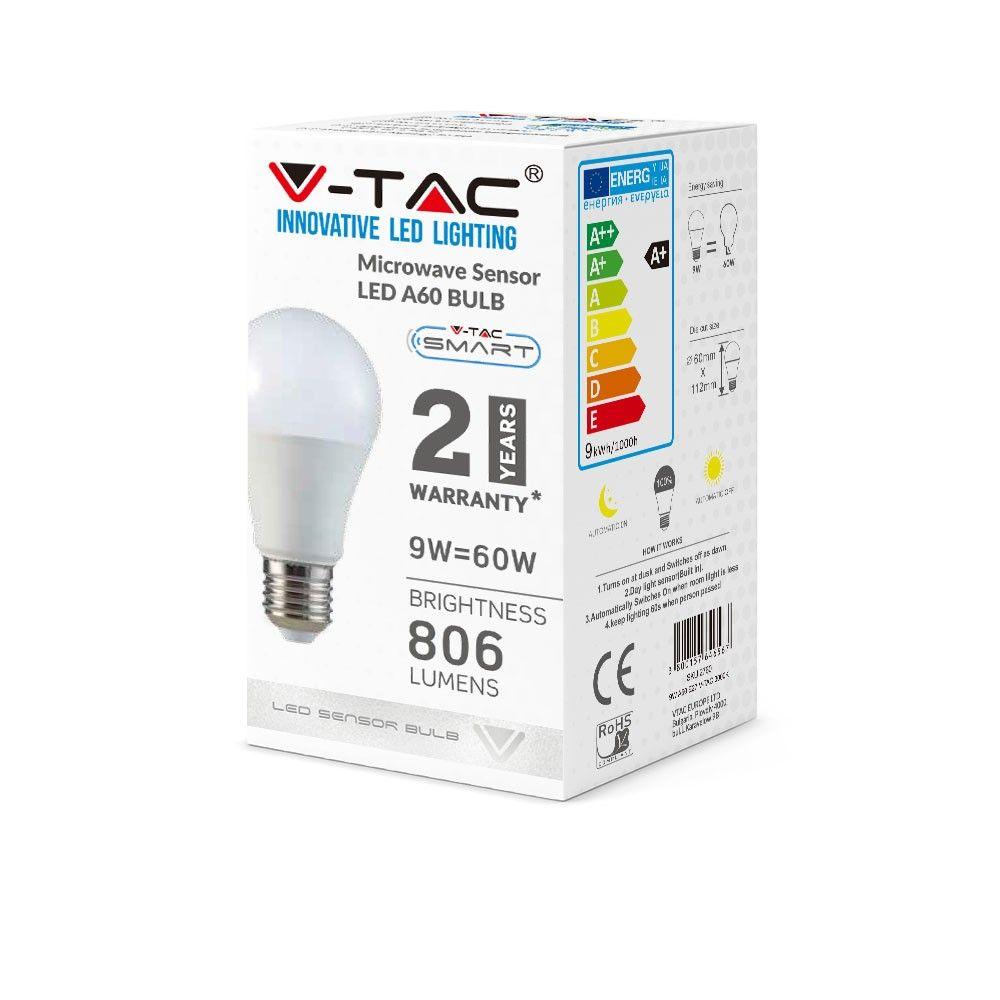 VT-2219 9W A60 LED BULB WITH MICROWAVE SENSOR 3000K E27