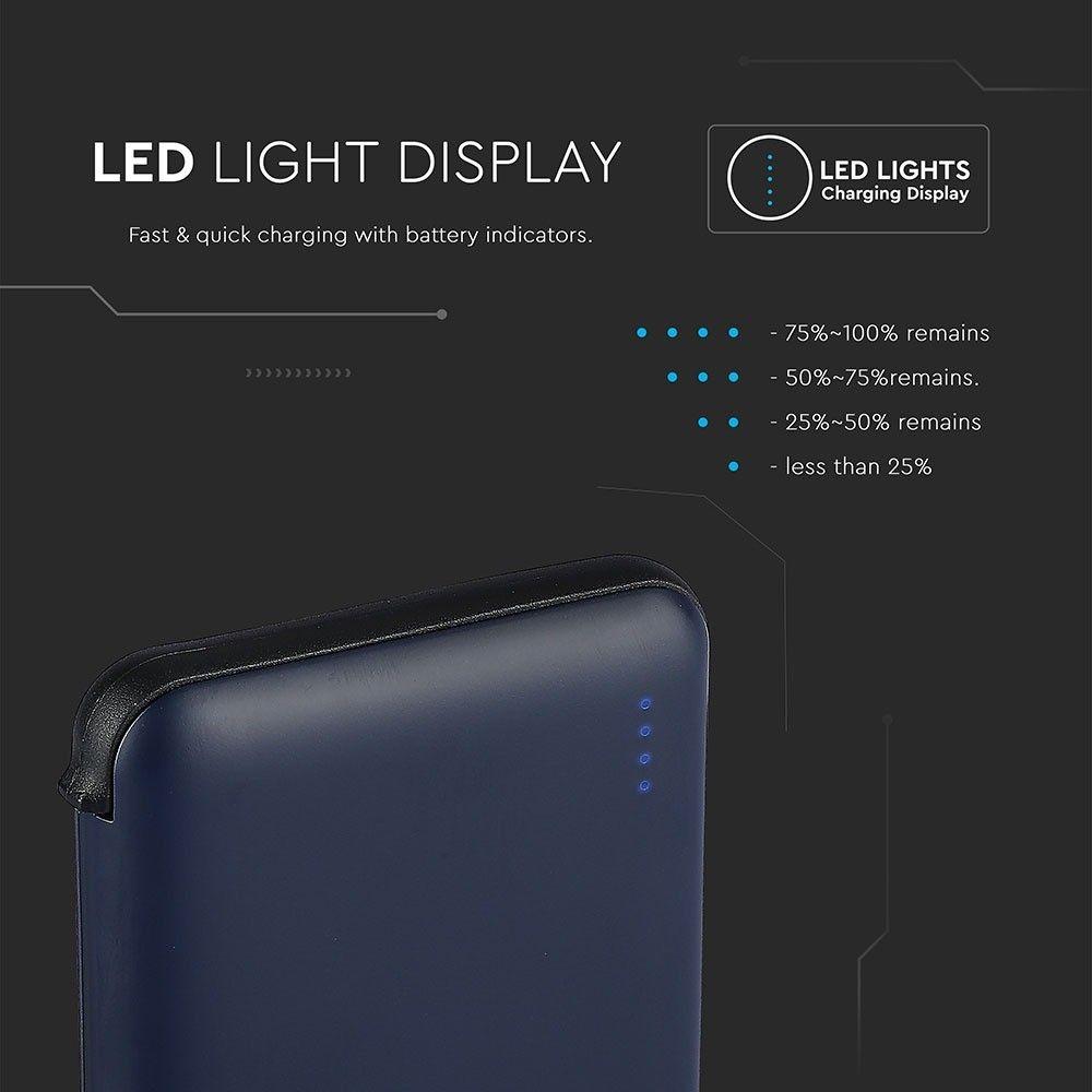 VT-3510 5000mah POWER BANK WITH LED LIGHT DISPLAY & BUILT IN CABLE -NAVY