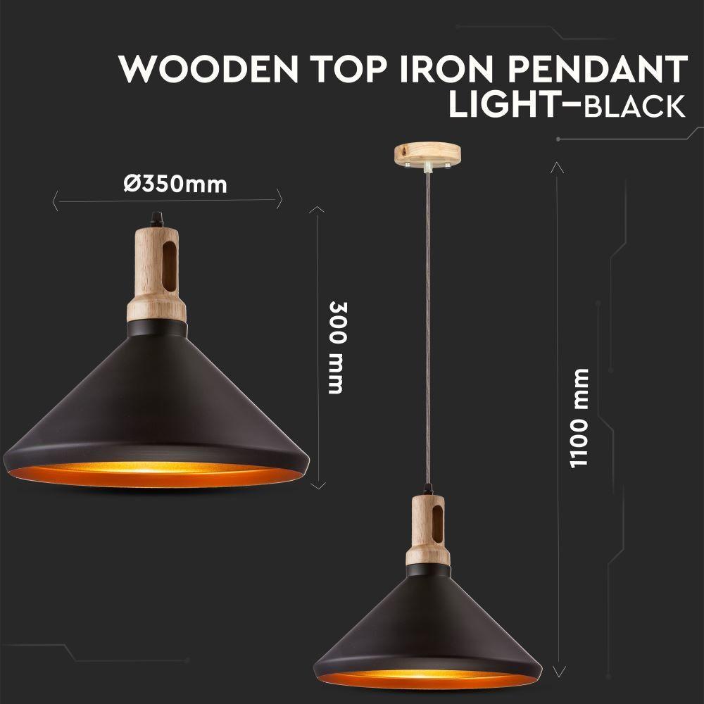 VT-7535 WOODEN TOP IRON PENDANT LIGHT-BLACK-E27