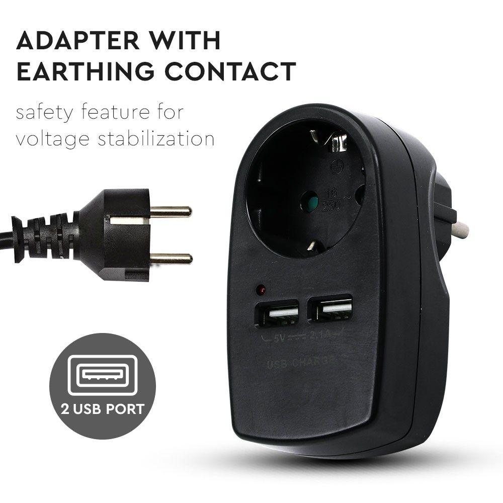 Adapter do gniazda z ładowarka USB 16A+2.1A, Czarny, VTAC, SKU 8796