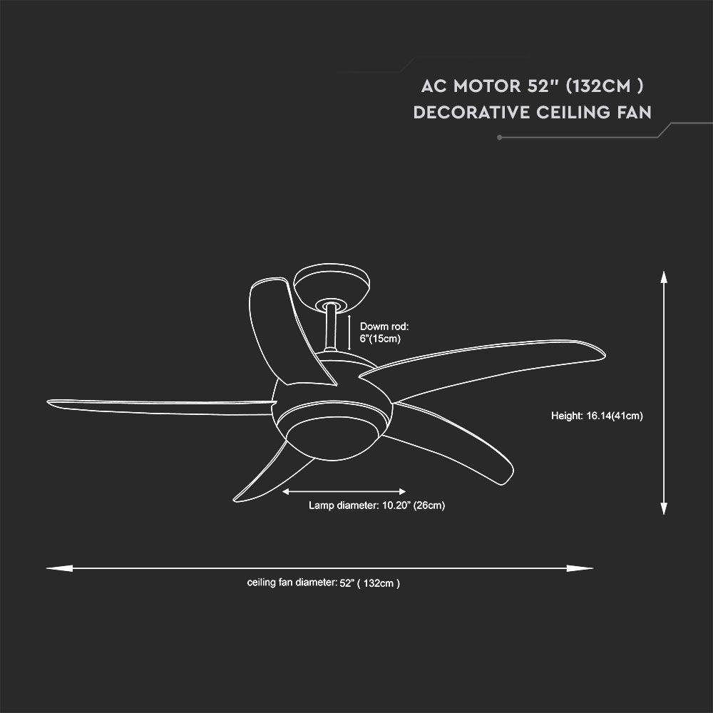 VT-6053-5 60W LED CEILING FAN WITH LIGHT KIT-RF CONTROL-5 BLADES-AC MOTOR