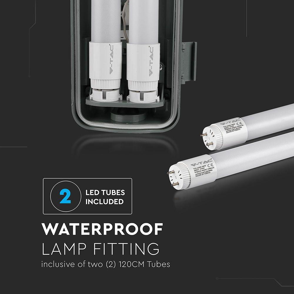 VT-12023 2x18W WATERPROOF FITTING 120CMX2 WITH LED TUBE 6400K IP65