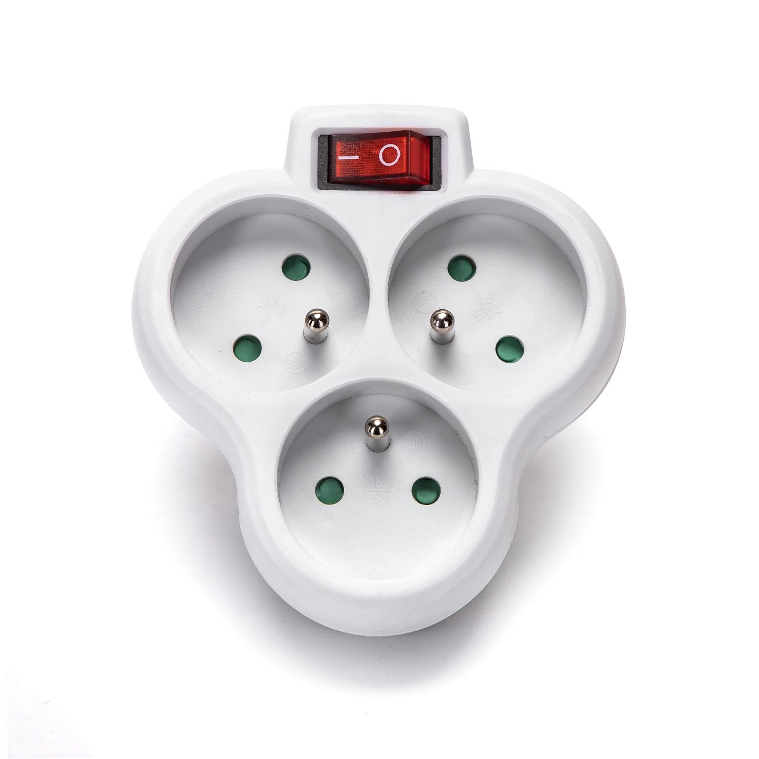 French 3-Way Adaptor (With Switch) 16A White