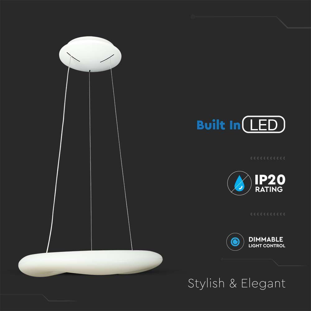 38W Lampa Wisząca, Okrągła, Ściemniana, Biały, VTAC, SKU 213959