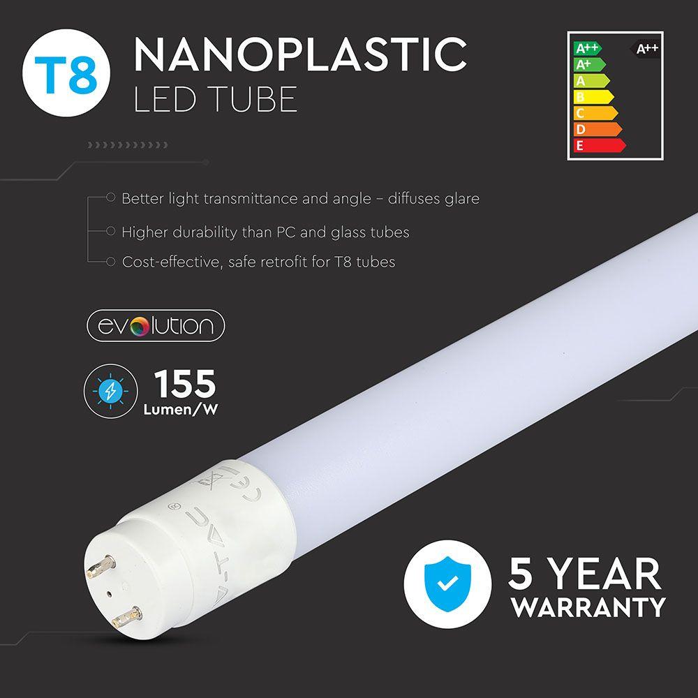 7W Świetlówki LED T8 60cm, Barwa:4000K, Trzonek:G13, Skuteczność 160lm/W, VTAC, SKU 6475