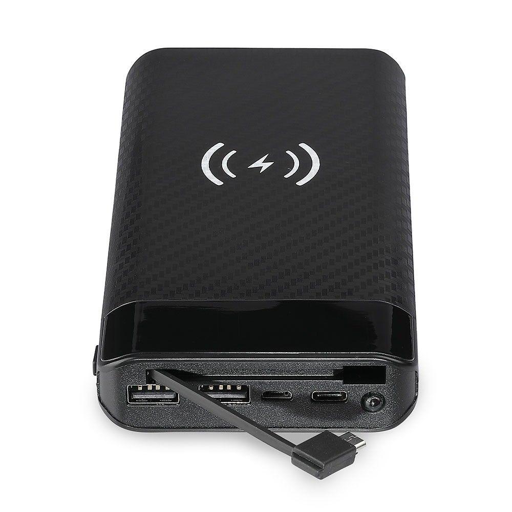 Power Bank z ładowaniem indukcyjnym i przyłączem Mikro USB, Litowo Polimerowy - 3.7V, 20000mAh, Czarny, VTAC, SKU 8859