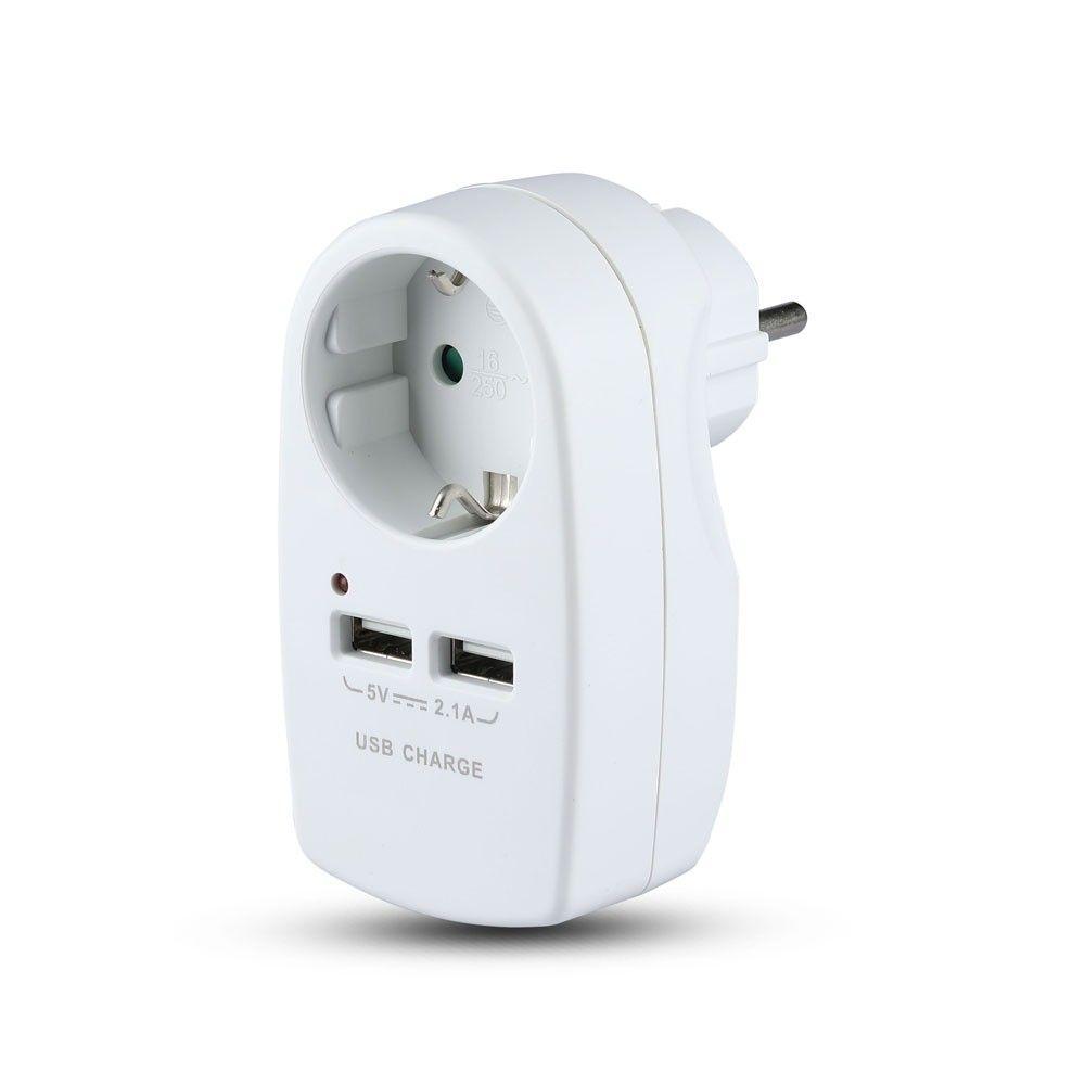 VT-1044 EU TYPE PLUG ADAPTER WITH EARTHING CONTACT & CHARGING INTERFACE-WHITE