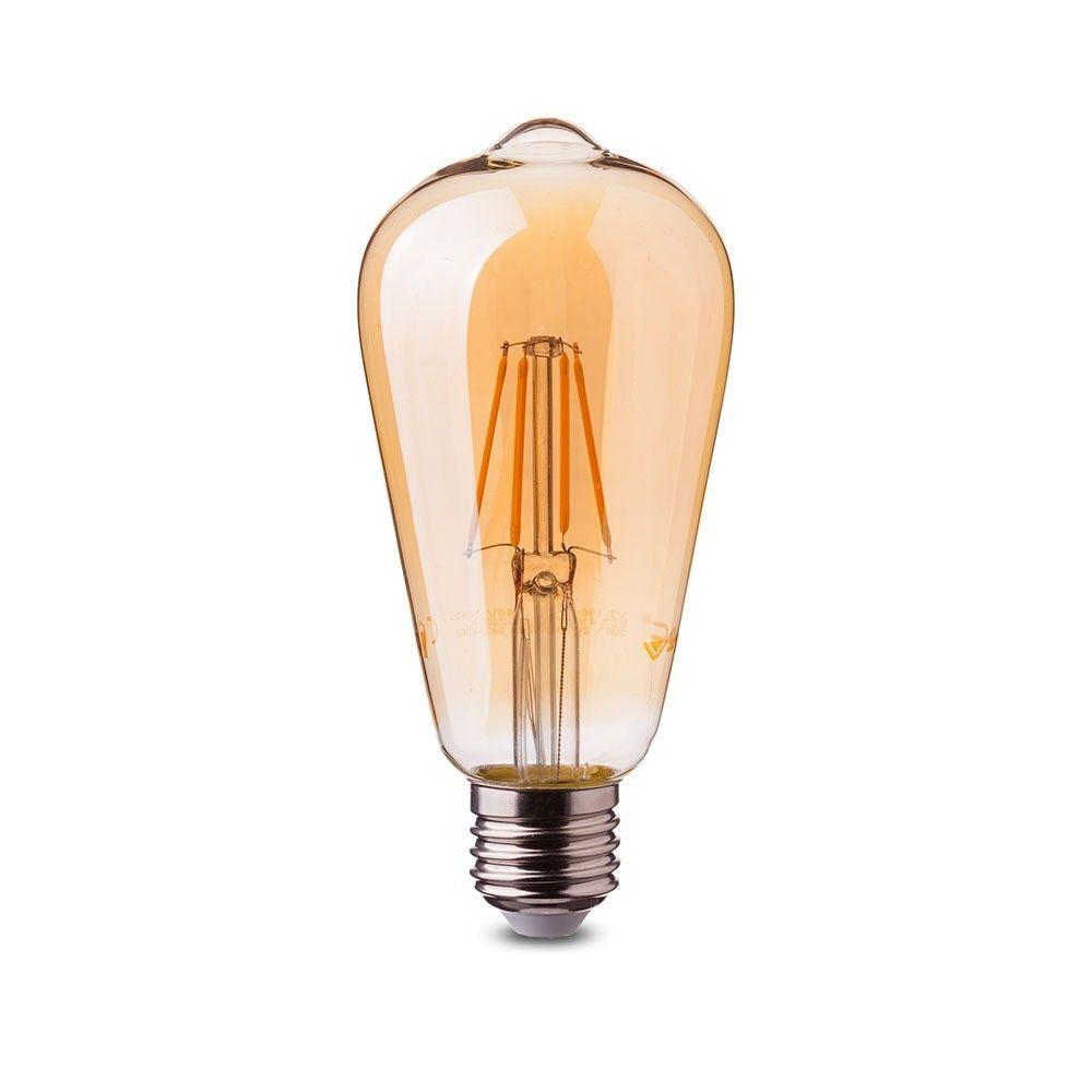 6W ST64 Żarówka LED Filament, Klosz Bursztynowy, Chip SAMSUNG, Barwa:2200K, Trzonek:E27, VTAC, SKU 290