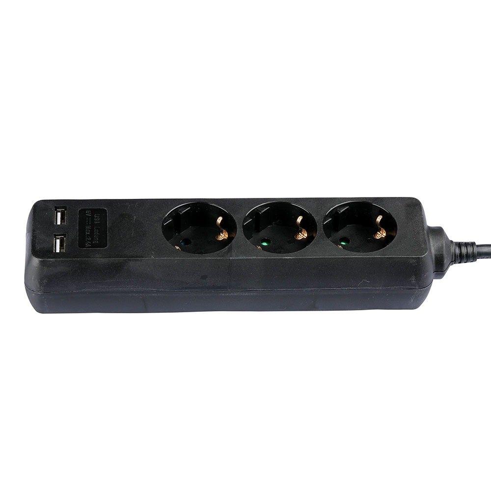 VT-1125-2 3WAYS SOCKET WITH 2USB(3G1.5MM2 X1.5M)-BLACK