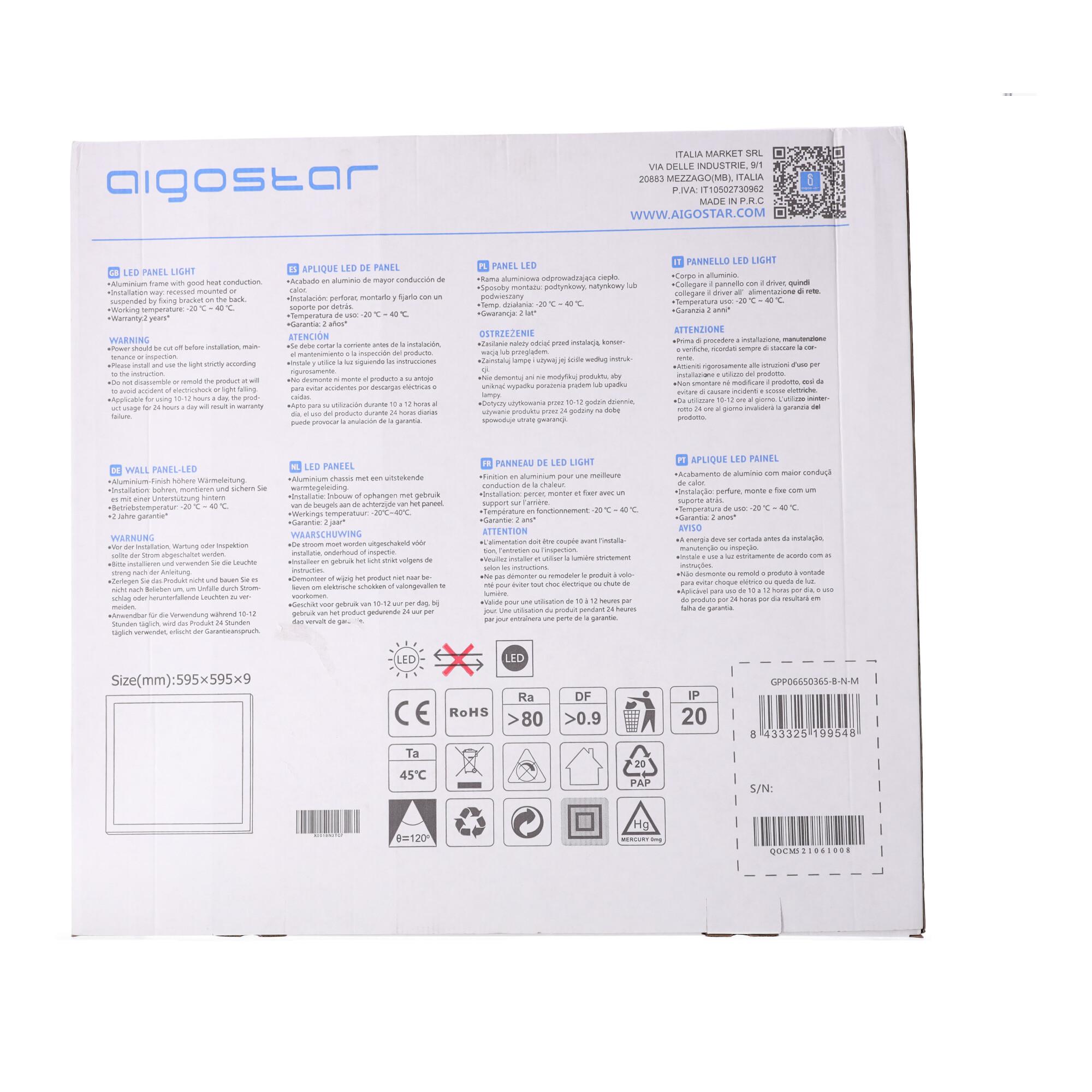 E5 MS Edge-lit Panel Light 50W 6500K（595*595*9mm）