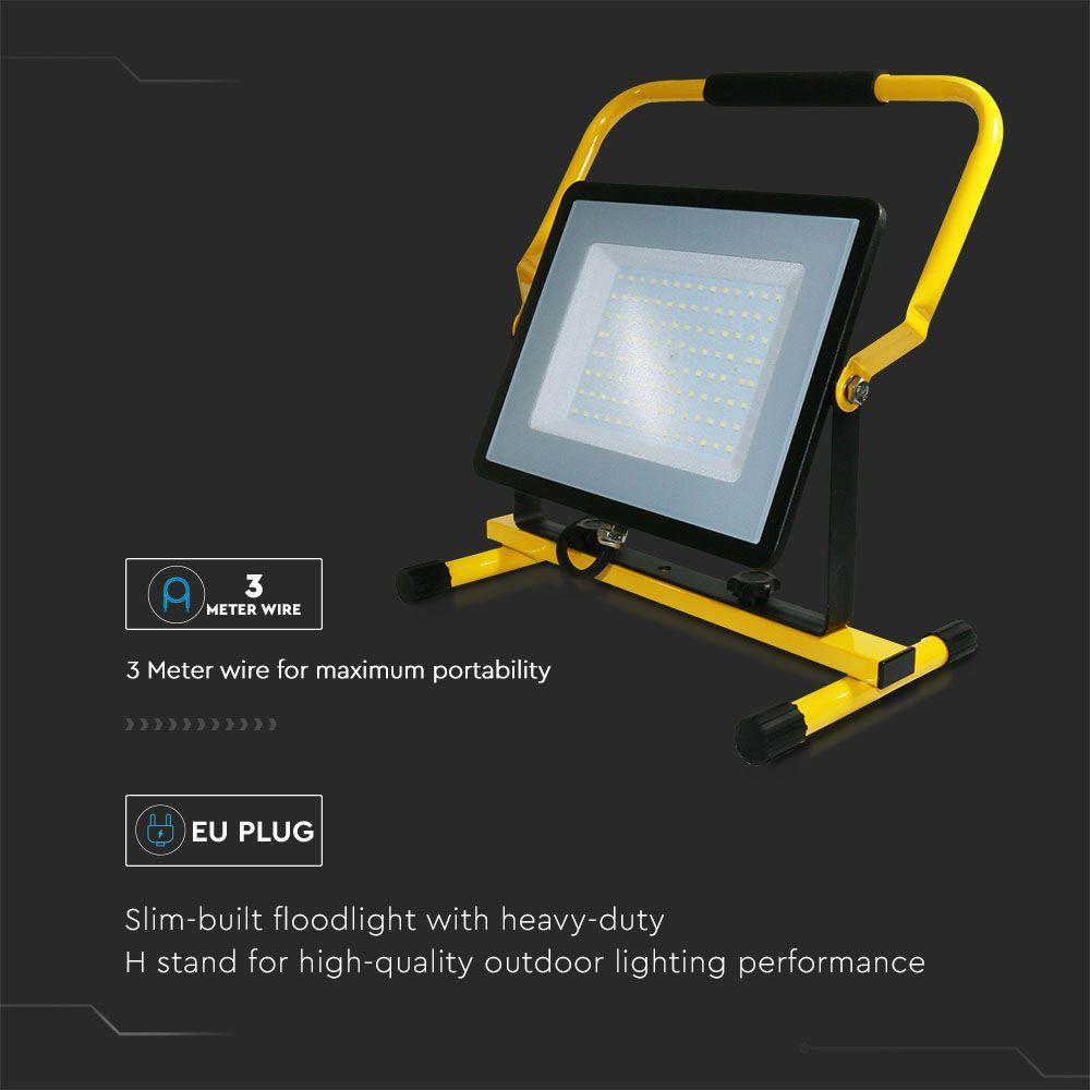 100W Floodlight on stand "H", SAMSUNG chip, Colour:6500K, Plug: EU, Cable: 3mb, VTAC, SKU 2120125