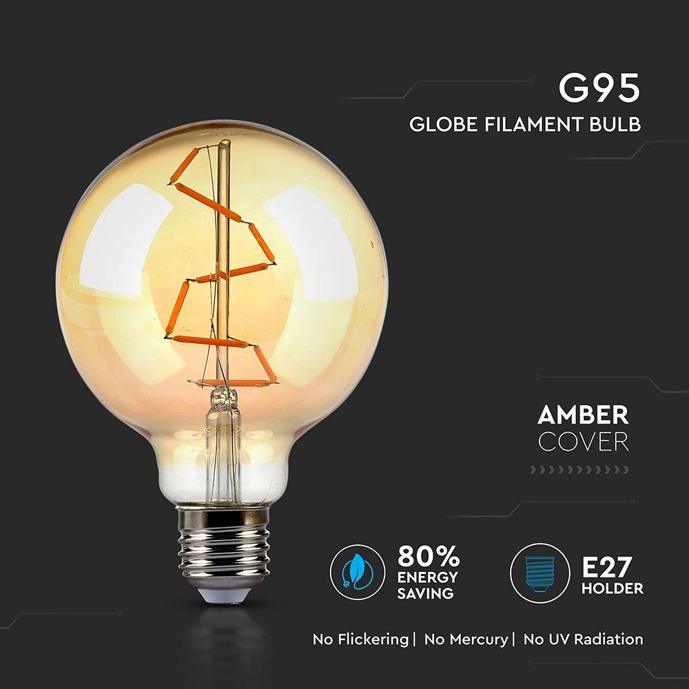 VT-2024 4W G95 LED FILAMENT BULB AMBER GLASS 2200K E27